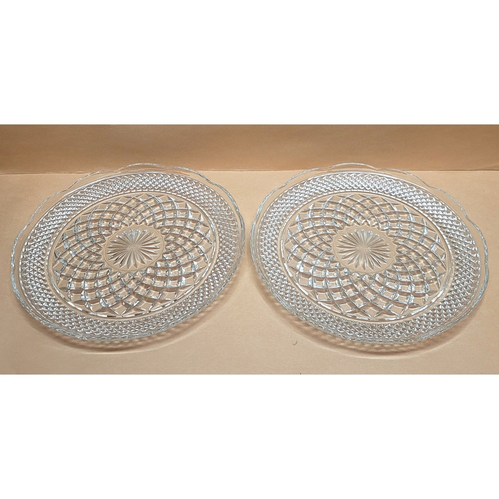 Set of 2 Vtg Anchor Hocking Wexford Clear Glass Dinner Plates 9.5 Inch Diamond‎